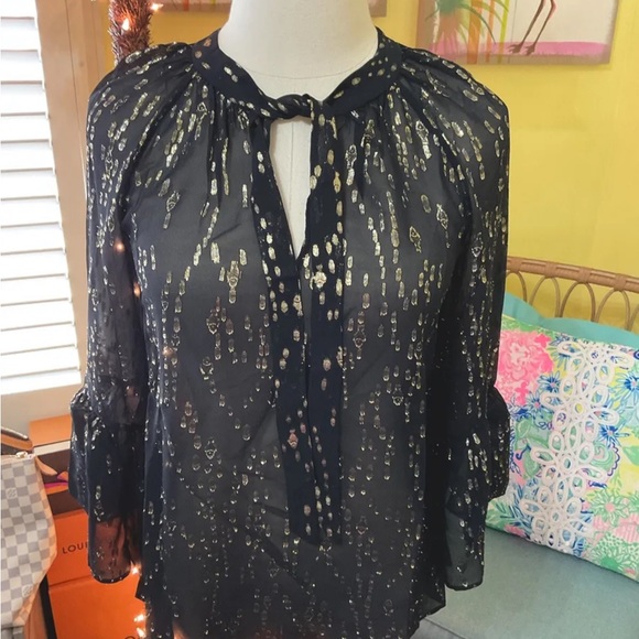 Lilly Pulitzer NWT Matilda Silk Clip Top Onyx Fish Clip Chiffon $168 Size XXS - Picture 3 of 13